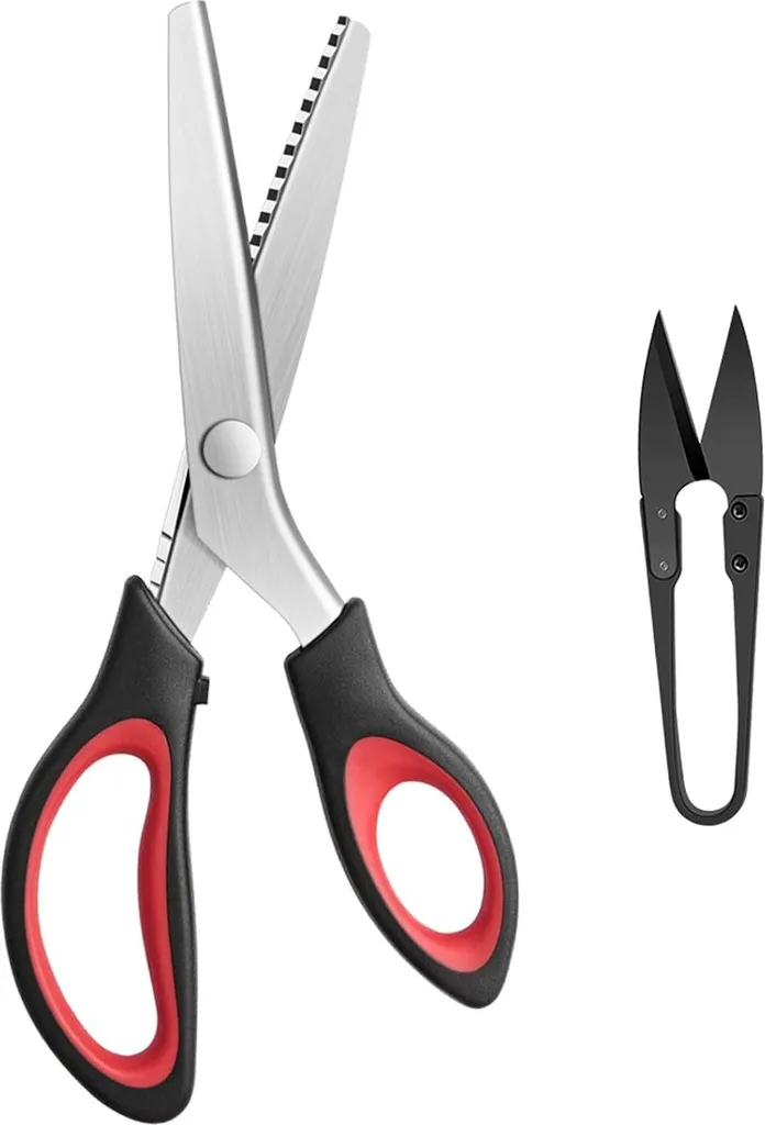 Ciseaux zigzag 9 pouces anti-effilochage - Coupe pro - Noir/Rouge