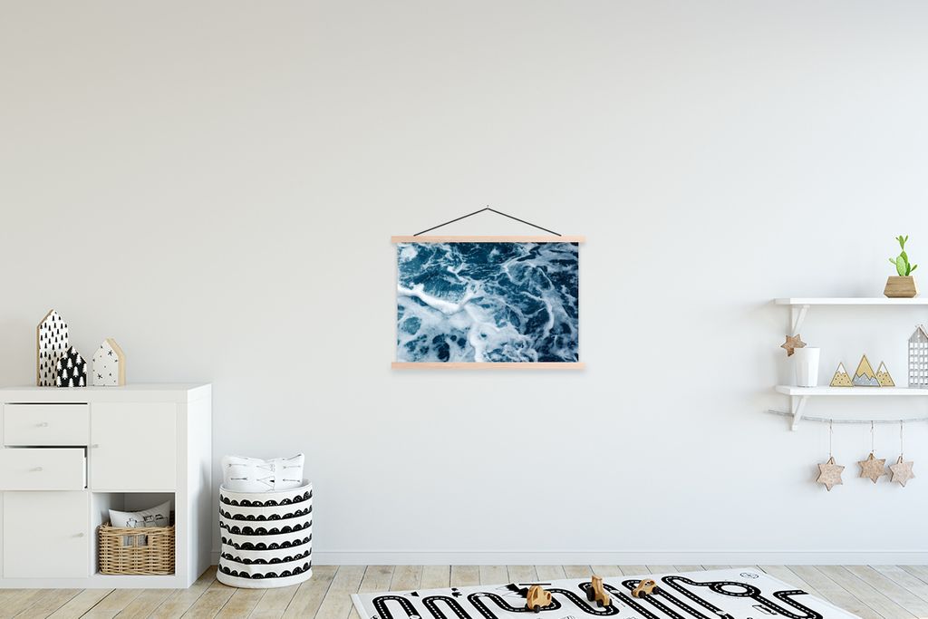 MuchoWow Textilposter Wellen - Wasser - Ozean - Schaum 60x40 cm mit holzfarbenen Rahmen - Bilder