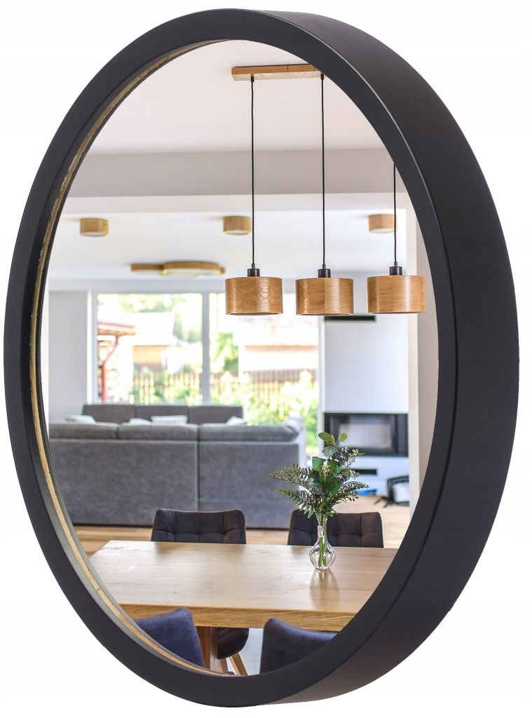 STOLARNIA PIKA Wandspiegel mit Holzrahmen (∅37 cm) - Spiegel Rund Holz Schwarz - Kleine Runder Badspiegel für Badezimmer, Flur, Wohnzimmer - 40 cm