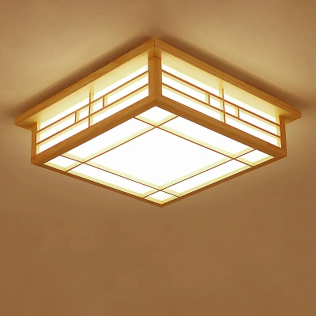 Plafonnier LED 24W de Style Japonais en Bois de Pin et PVC de 45cm
