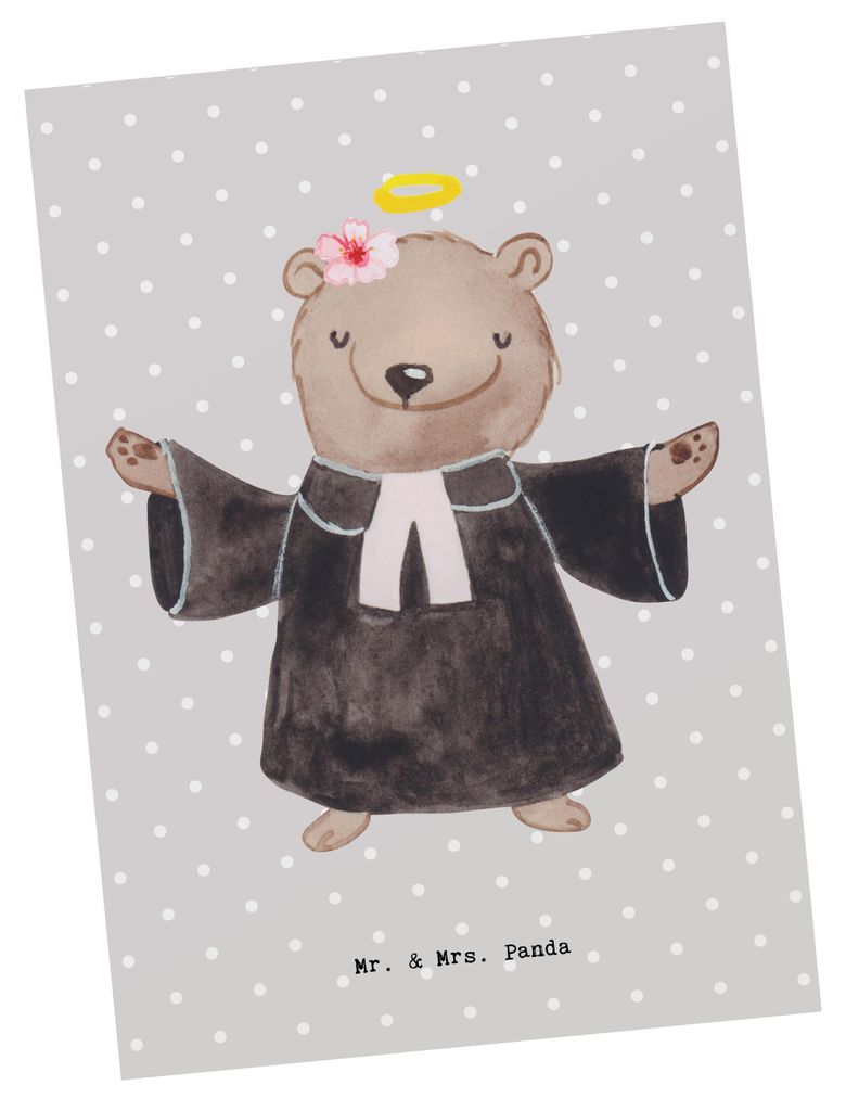 Mr. & Mrs. Panda Postkarte Pfarrerin Herz - Grau Pastell - Geschenk, Ansichtskarte, Pastorin, Kirche, Fotokarte, Grußkarte, Ansichtskarten, Theolo...