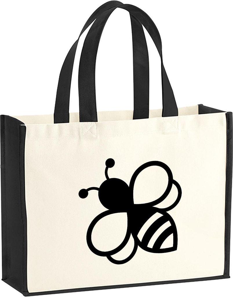 Huuraa Jutetasche Biene Silhouette 21 Liter Black Jute und Baumwolle Einkaufstasche Geschenkidee
