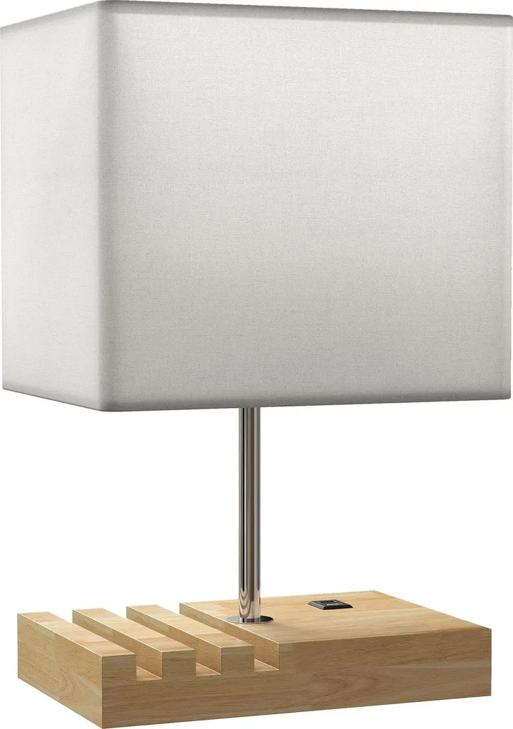 Luminaire de table en bois blanc avec chargeur USB pour table de nuit Zen