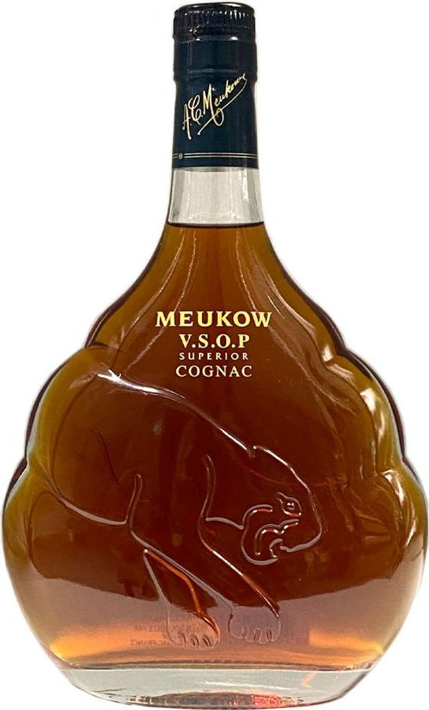A bottle of Meukow VSOP Superior Cognac.