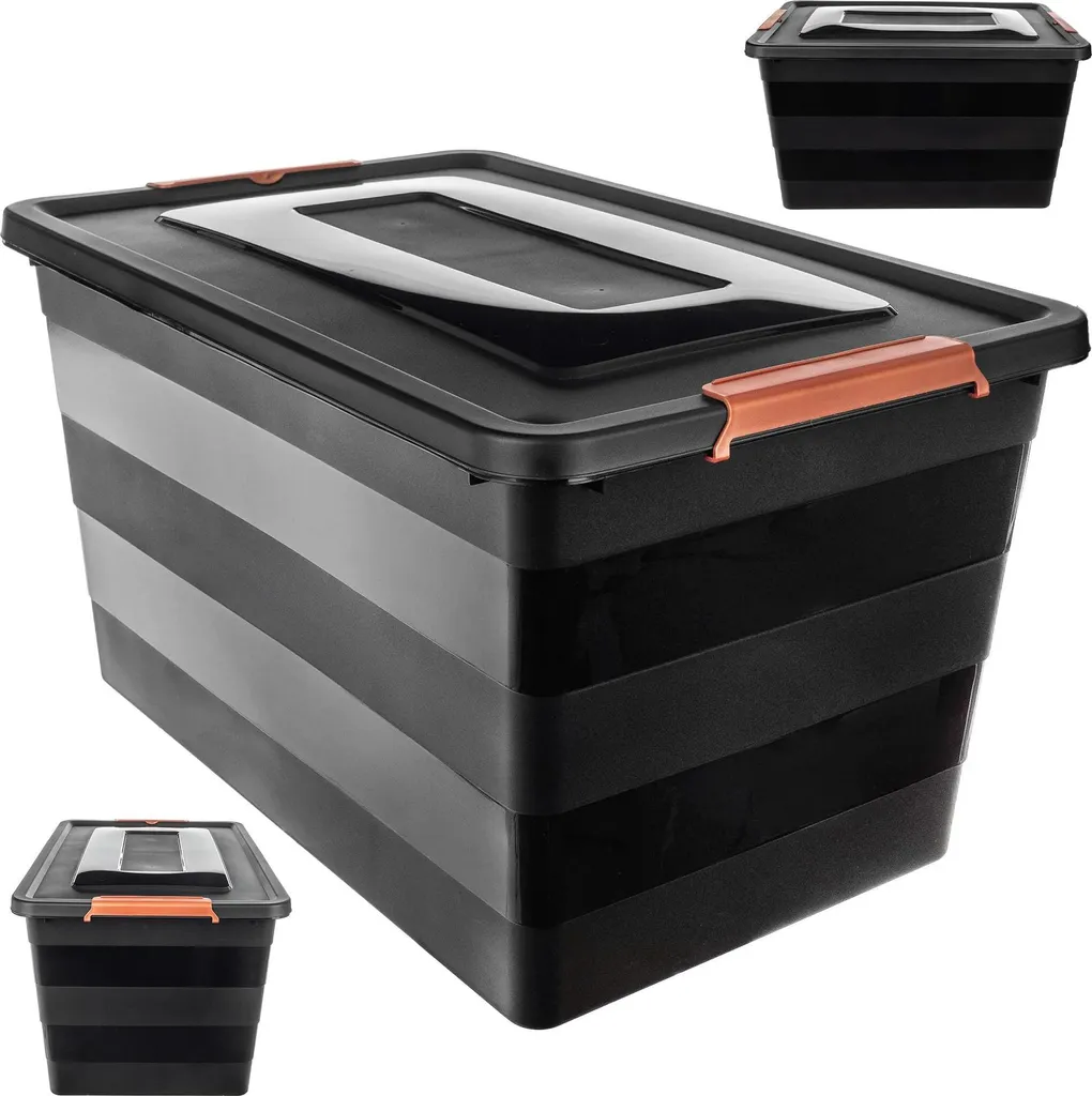 Grande boîte plastique 55 L empilable et transparente avec couvercle - 2