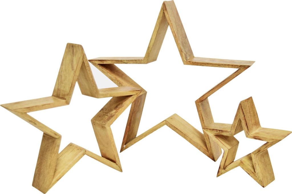 1.05 Mango Holz Sterne im 3er Set - ca. 39 / 29 / 20 cm - große Deko Sterne zu Weihnachten