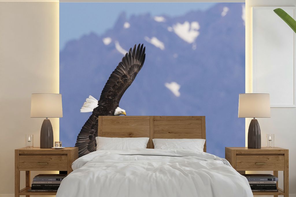 MuchoWow Fototapete für Wohnzimmer oder Schlafzimmer Wandtapete Vinyl Motivtapete Amerikanischer Seeadler - Adler - Fliegen - Flügel - Vögel -...