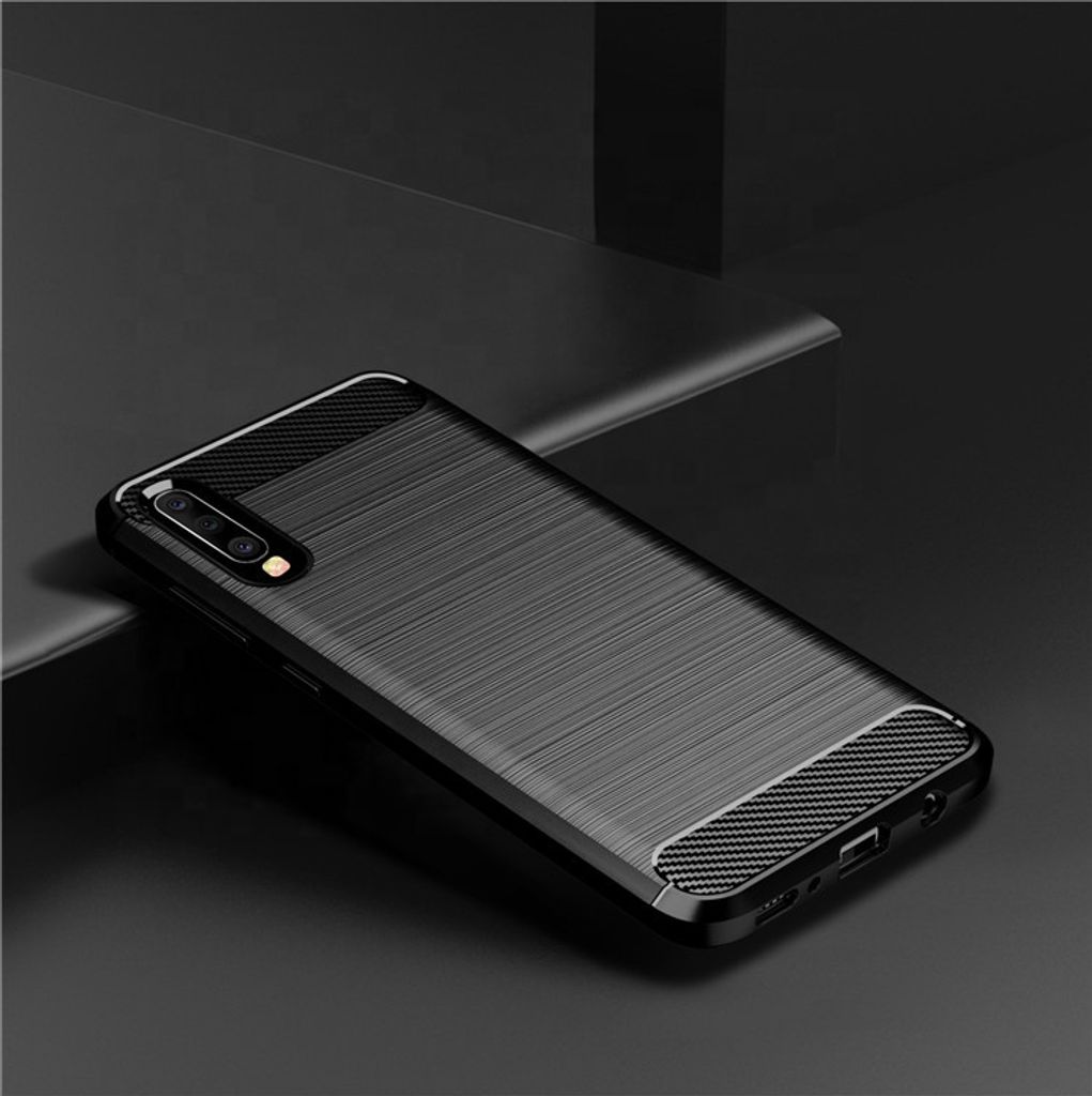 Techsuit Carbon Silicone Back Cover Hülle für Samsung Galaxy A70 - Schwarz