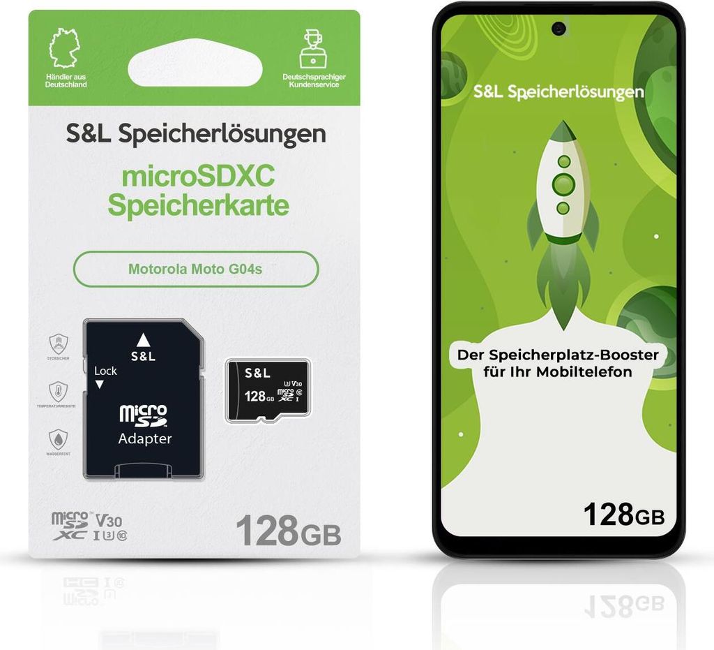 microSD Speicherkarte S&L für Motorola Moto G04s - Speicherkapazität: 128 GB