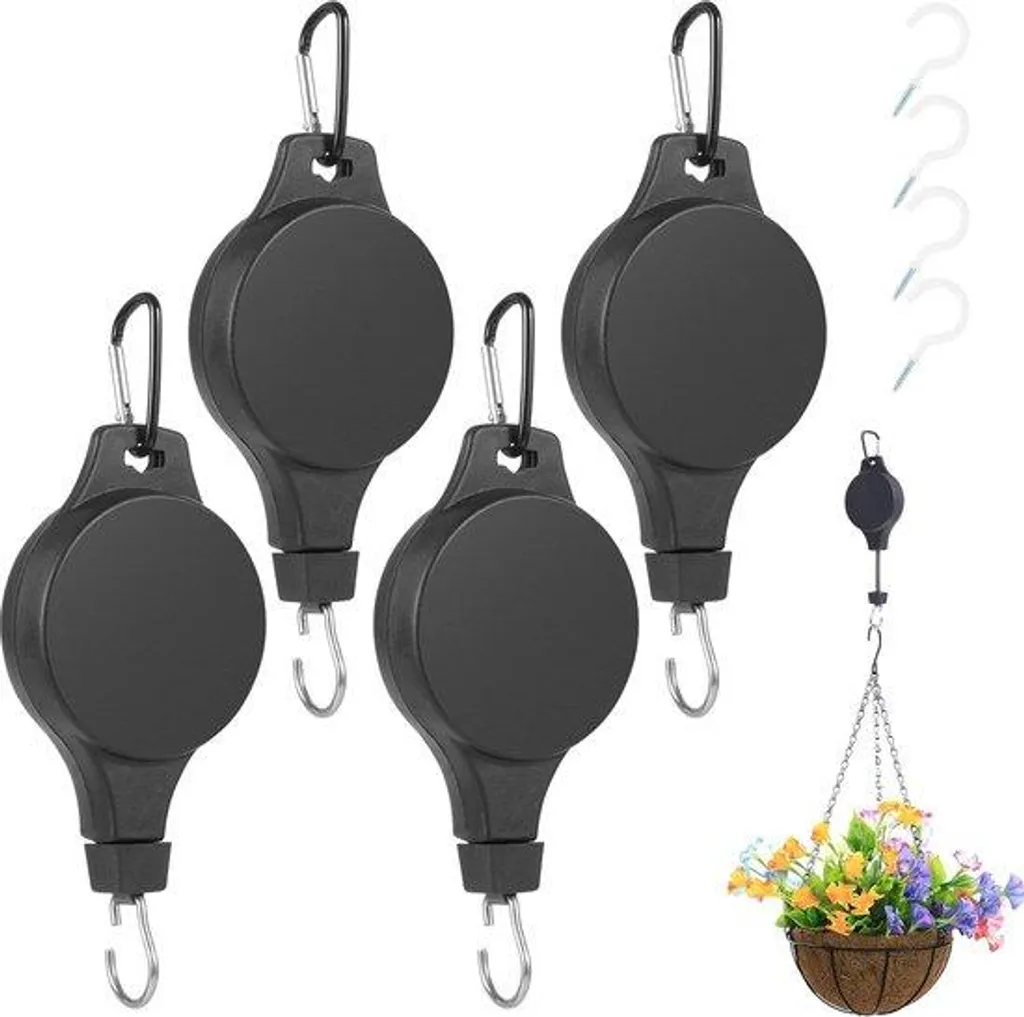 Lot de 4 Crochets Poulie pour Plantes, Supports Télescopiques de Plafond