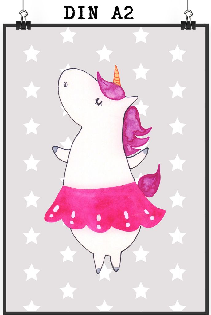 Mr. & Mrs. Panda Bild Einhorn Ballerina DIN A2 - Grau Pastell - Geschenk, Unicorn, Tanzen, Wohnung, Geburtstag, Wandbild, wanddeko, Kunstdruck, Pla...