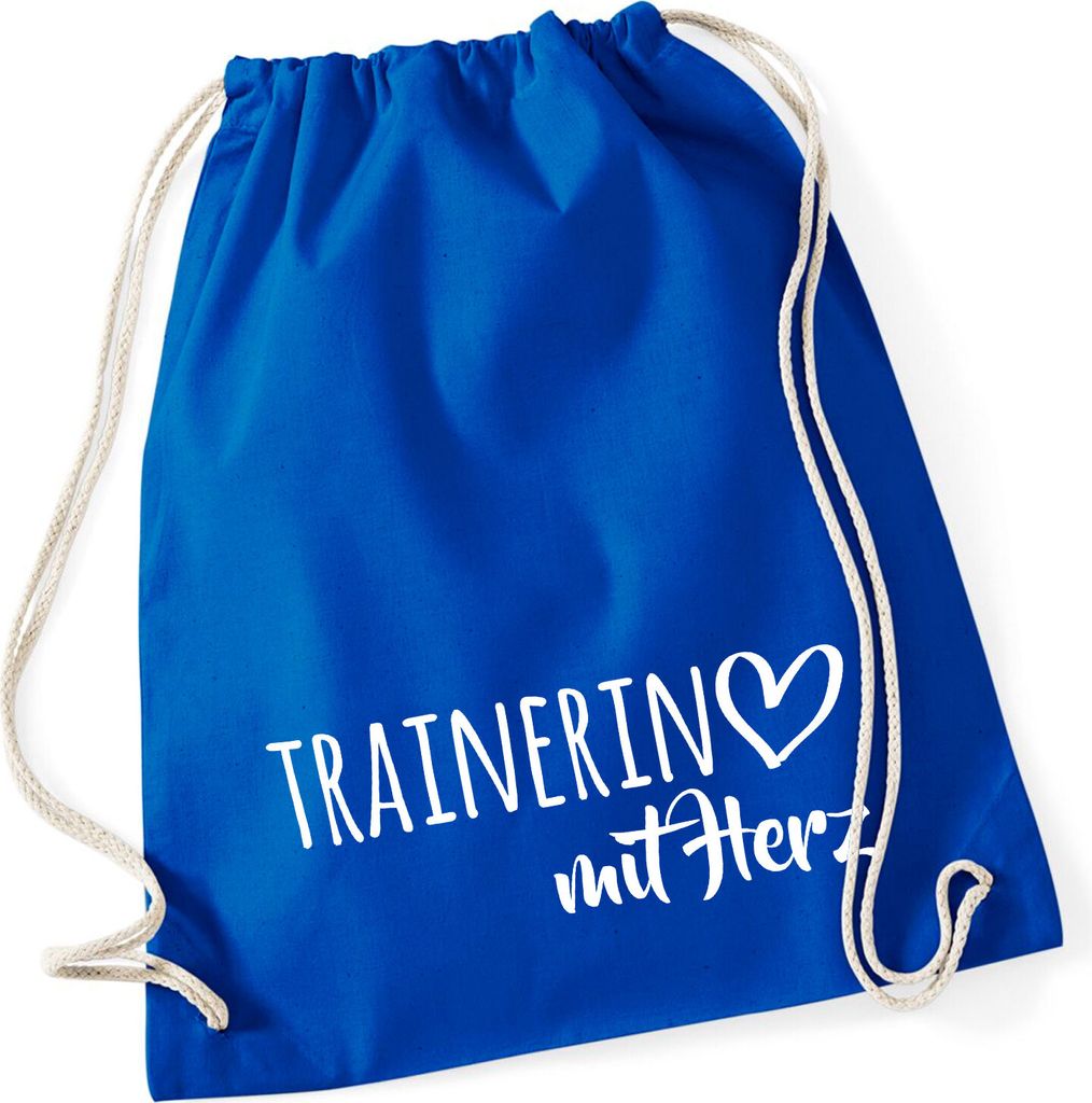 Huuraa Turnbeutel Trainerin mit Herz 12 Liter Bright Royal Baumwolle Rucksack Geschenkidee