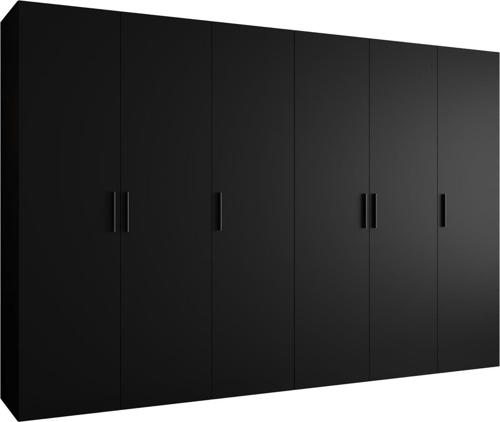 MEBLE KRYSPOL Schrank 300x202x52 cm mit Kleiderstange, 6xTür, BARI, Schwarz, Griff Schwarz