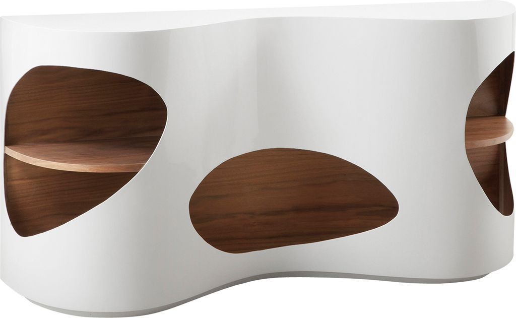 SalesFever Sideboard | MDF-Holz | B 150 x T 40 x H 75 cm | weiß Hochglanz – walnuss matt