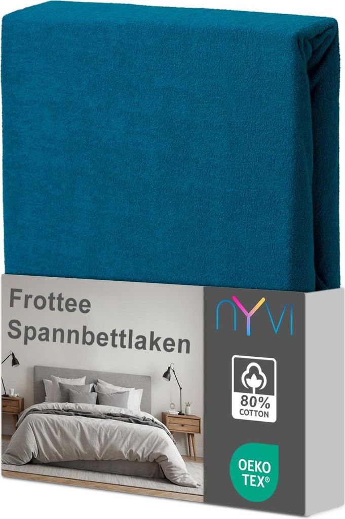 NYVI Spannbettlaken DreamScience Frottee 90x200 - 100x200 cm petrol für Matratzen bis 22 cm Höhe - Warm und Kuschelig, hohe Feuchtigkeitsaufnahme...