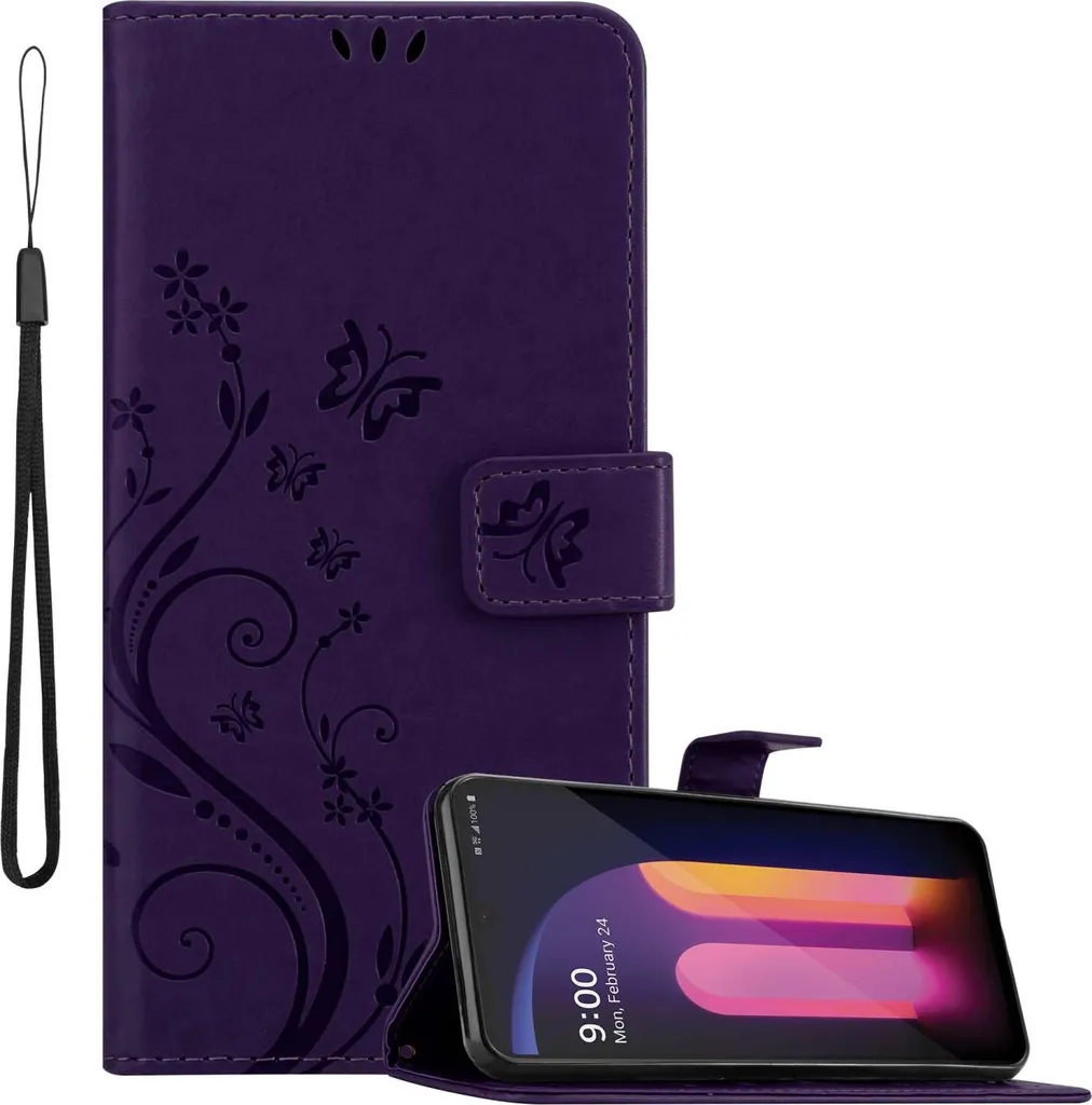Custodia Flip LG V60 ThinQ Cadorabo Floral: Cover Portafoglio Viola Scuro