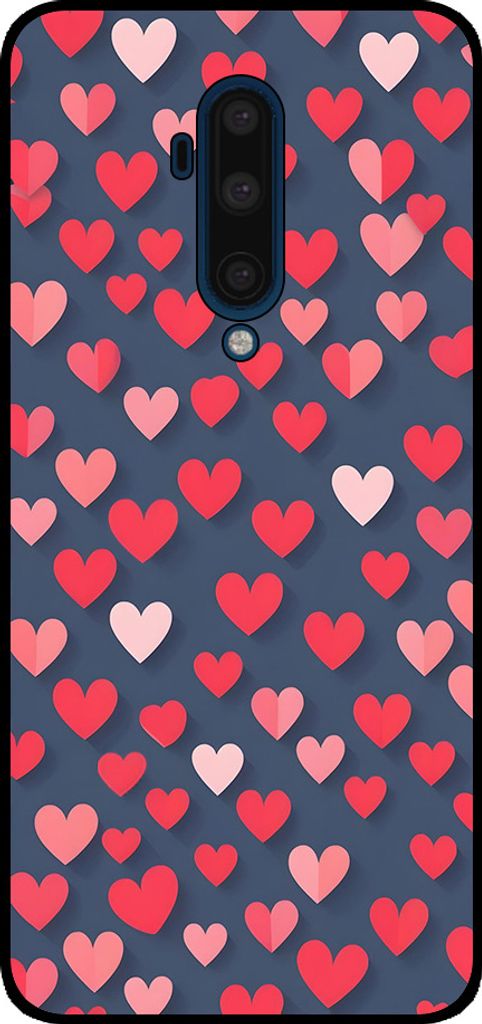 Smartphonica Handytasche Passend für OnePlus 7T Pro mit rosa und rotem Herzdruck - TPU Backcover Case mit rosa und rotem Herz-Design