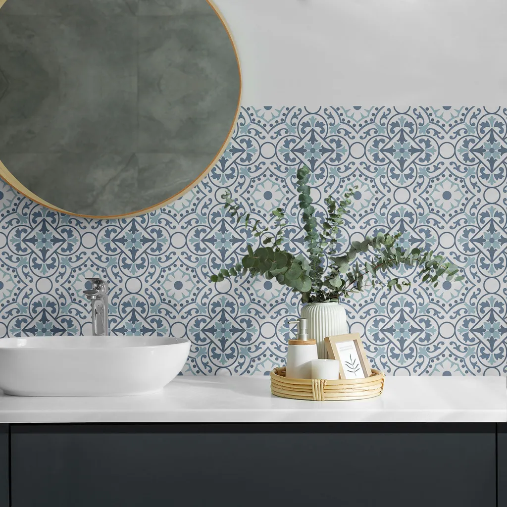 Motivo vegetale in ornamento - Piastrelle autoadesive - Piastrelle da parete - Pannelli da parete - Piastrelle autoadesive per bagno - Piastrelle autoadesive per cucina - Carta da parati autoadesiva per parete - Decorazione murale -20 Unità 20 x 20 cm - 3