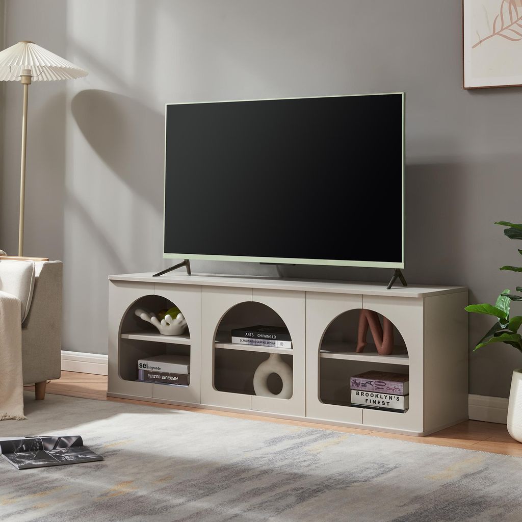 Fernsehtisch 'Trorhun' mit 6 offenen Fächern 140 x 38 x 48 cm Grau
