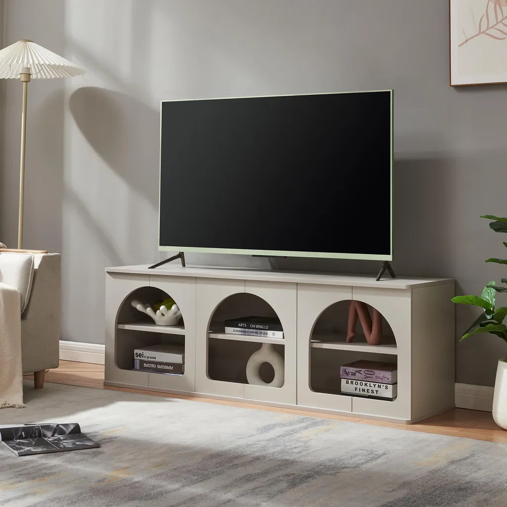 Porta TV Minimal Trorhun 140x38x48 cm Grigio - Stile Industriale