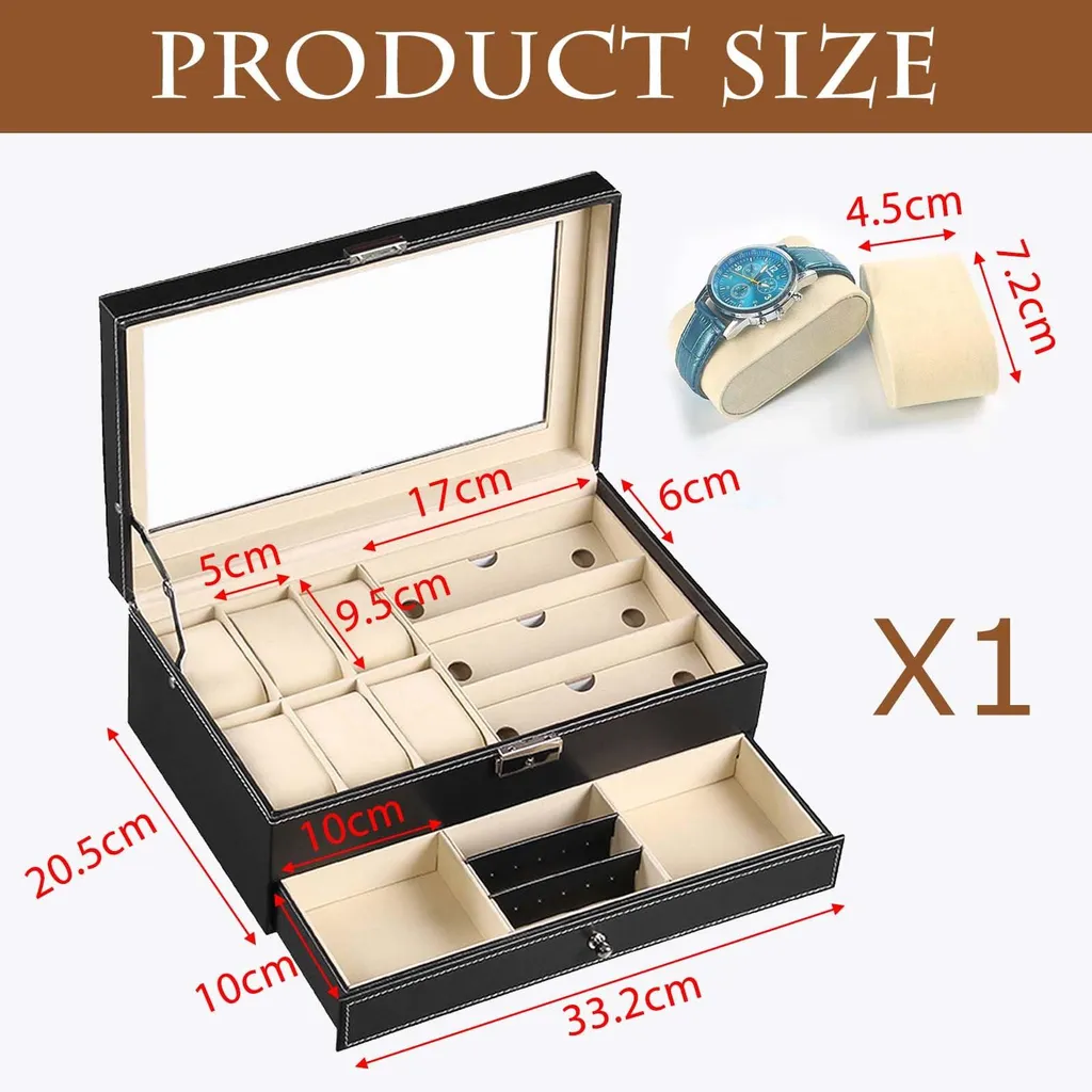 Étui à montres anti-poussière 6 places et lunettes avec serrure à clé - 2