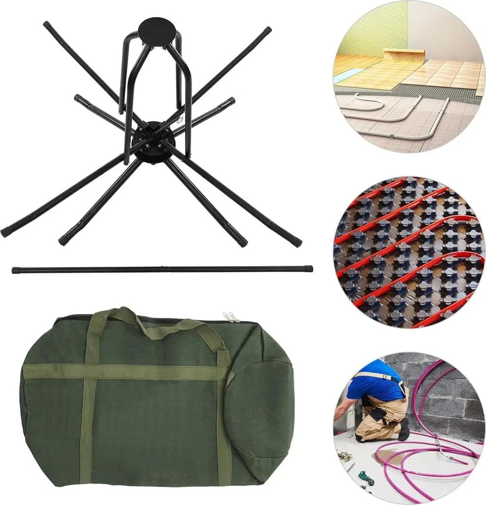PEX Rohrabroller - Rohrständer für Fußbodenheizung - Doppel-Kugellager - Traglast 200 kg - Basis 103,5×34 cm - Kohlenstoffstahl - Schwarz