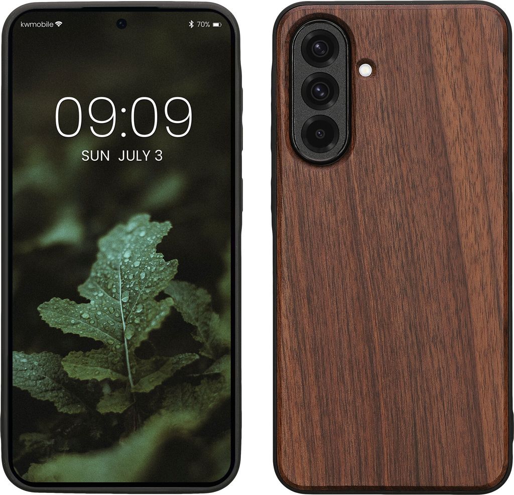kwmobile Hülle kompatibel mit Samsung Galaxy A36 5G Hülle - Holz Case - stoßfestes Handy Cover - TPU Handyhülle in Dunkelbraun