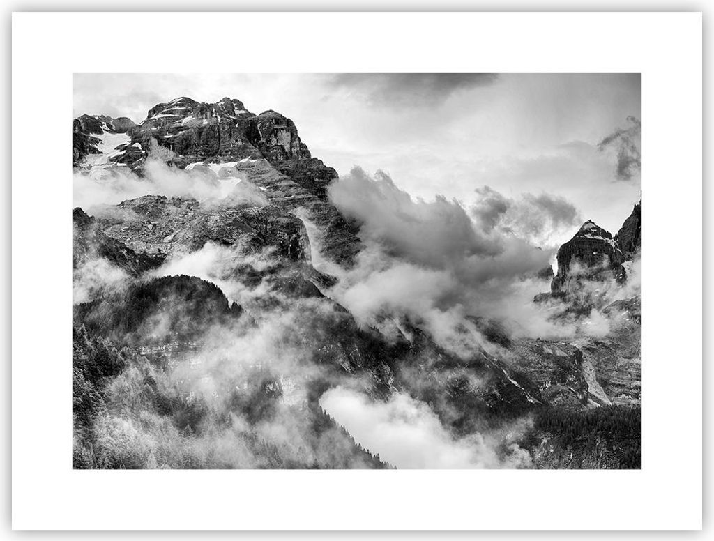 Poster - Poster ohne Rahmen - Berge Nebel Gipfel - 40x30 cm - Wand Bild - Wanddeko - Wandbilder - Kunstposter - Wandposter - Bilder - Kunstdruck - ...