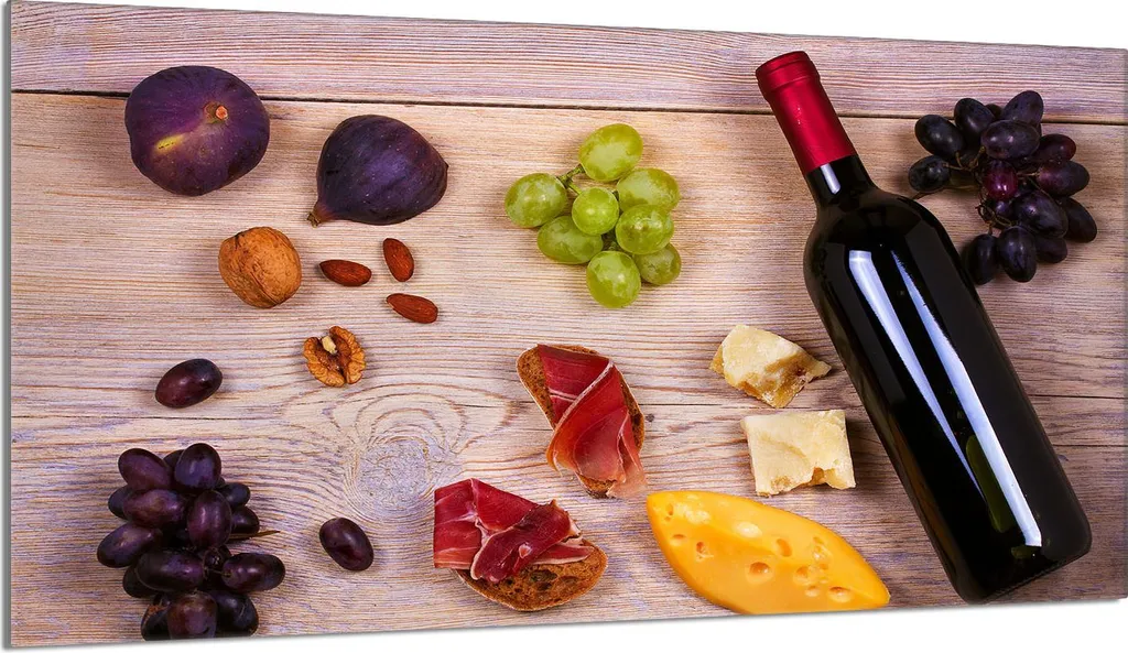 Tagliere Vetro 90x52 per Piano Cottura Motivo Legno e Vino