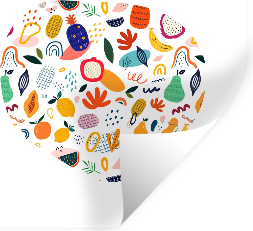 MuchoWow Wandtattoo Wandsticker Wandaufkleber Obst - Ananas - Banane - Pflanzen - Weiß 50x50 cm Selbstklebend und Repositionierbar - Selbstklebe...