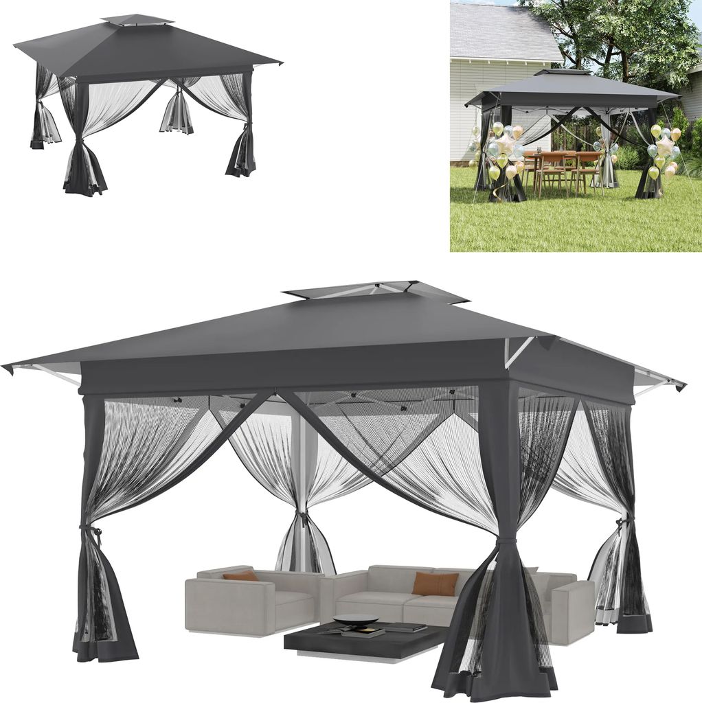XMTECH Gartenpavillon, 3x3m Pop Up Pavillon 4x4m Dach, Produktbild 