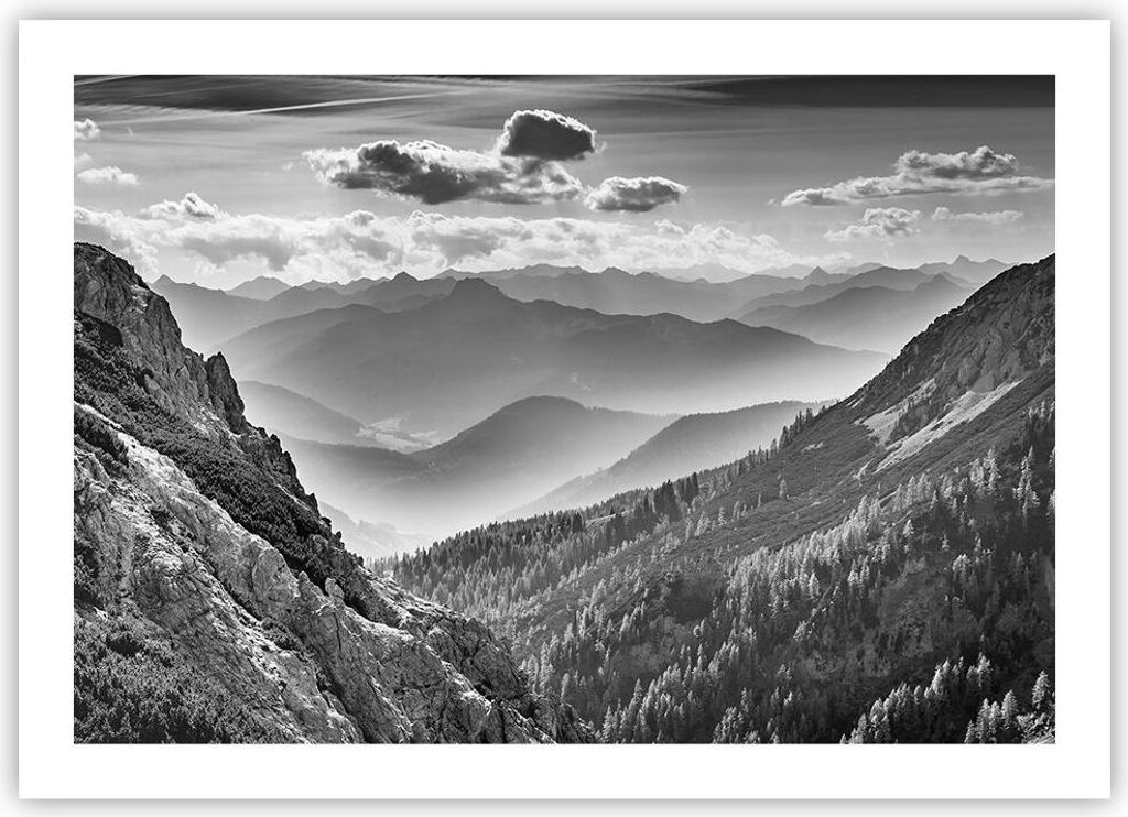 Poster - Poster ohne Rahmen - Schwarzweiß Landschaft Berge - 70x50 cm - Wand Bild - Wanddeko - Wandbilder - Kunstposter - Wandposter - Bilder - Ku...