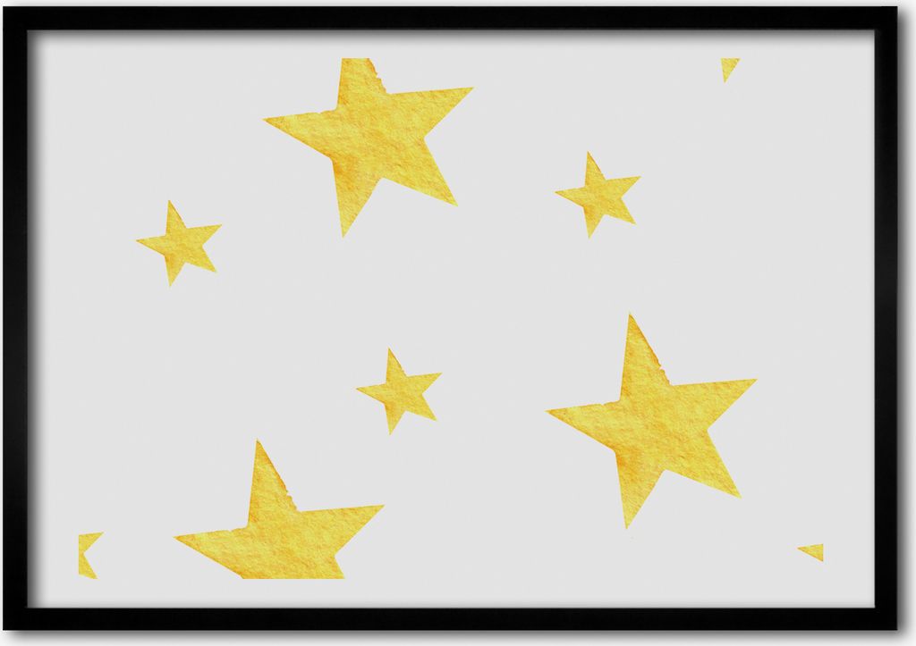 Bild - Bilderrahmen - 100 cm x 70 cm - MDF - Rahmen - Foto - Wandkunst gelbe Sterne