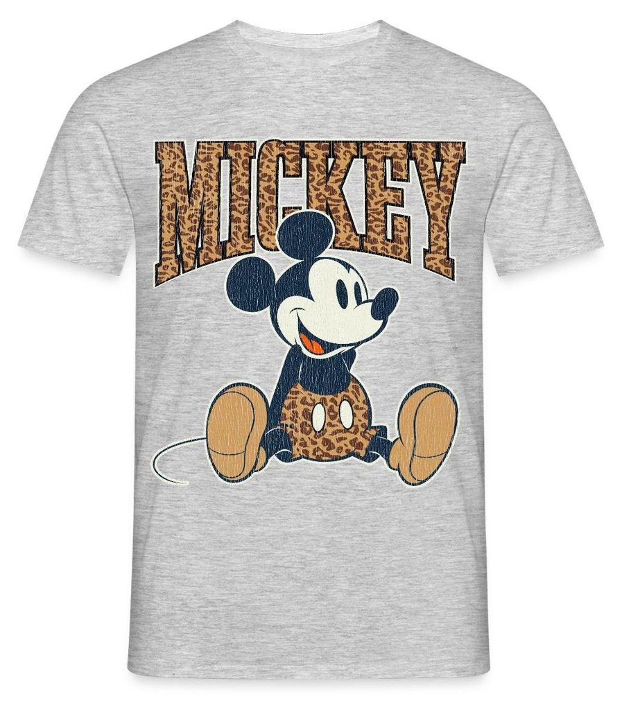 Mickey & Minnie Mickey Mouse Leo Look Männer T-Shirt, 4XL, Grau meliert