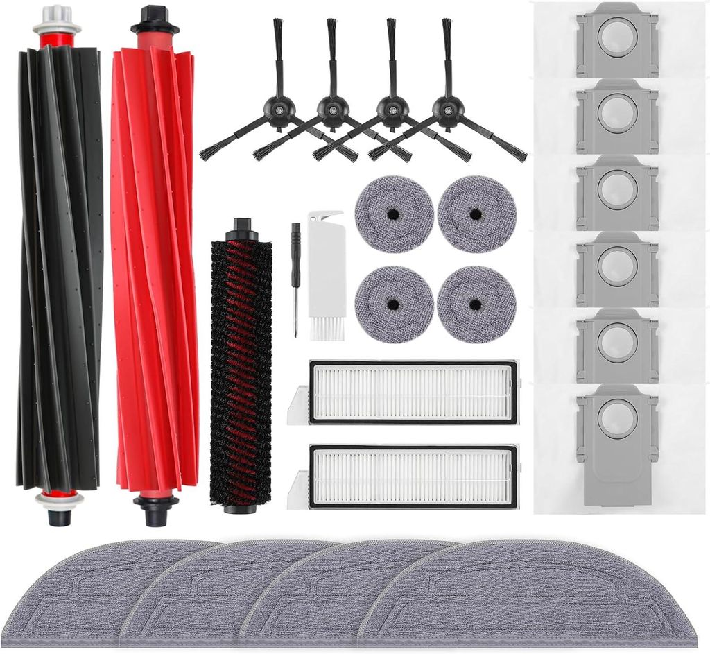 Zubehör für Roborock S8 MaxV Ultra Staubsauger,2 Hauptbürsten,2 HEPA-Filter,4 Mopps,4 Seite Mopps,6 Staubbeutel,4 Seitenbürsten,1 selbstreinige...