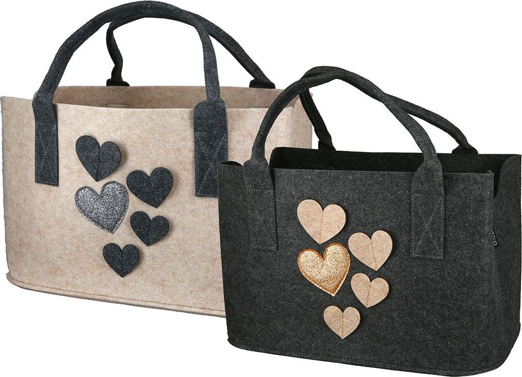 GILDE Filztasche "Herzregen" - Stilvolle Herzmotiv-Dekoration