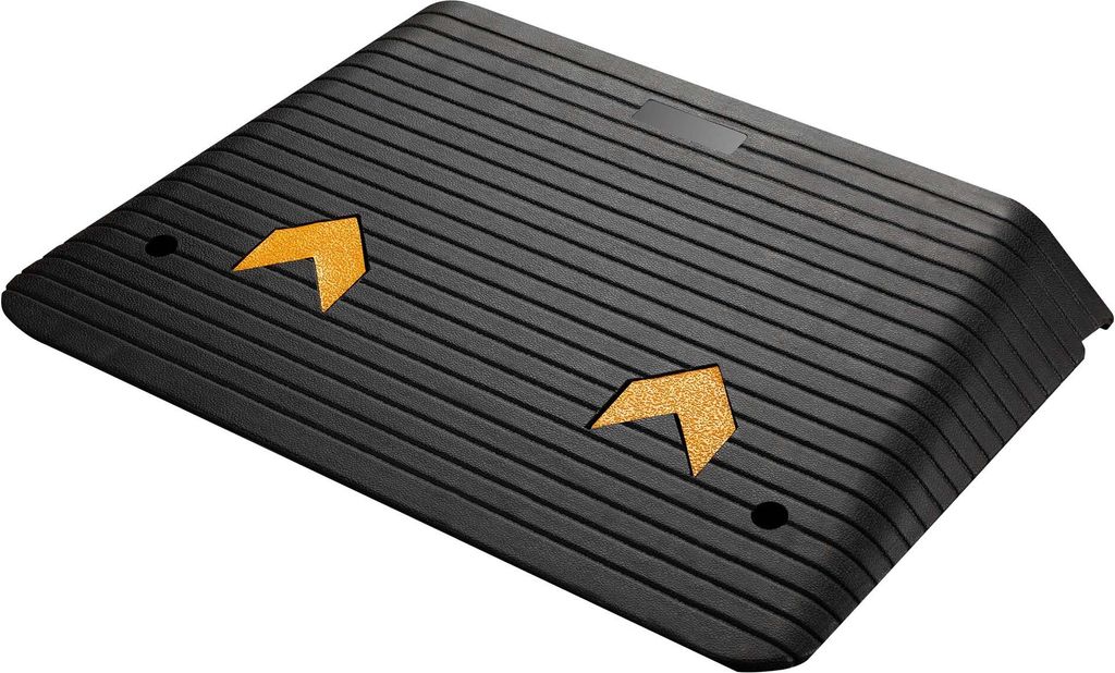 Wiltec Schwellenrampe bis 50 t, Rampe aus robustem Gummi 902 x 620 x 102 mm, gelbe Reflexionsbänder und Schraubrillen, Auffahrrampe für Pkw, Moto...
