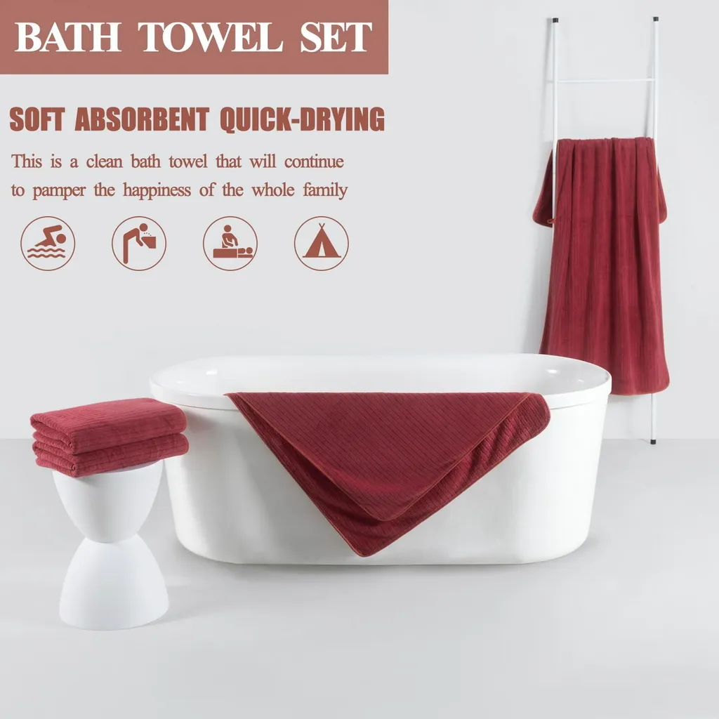 Asciugamani Rosso Mattone 100x200 Set 4 pz - Pile Corallino Luxury - 2