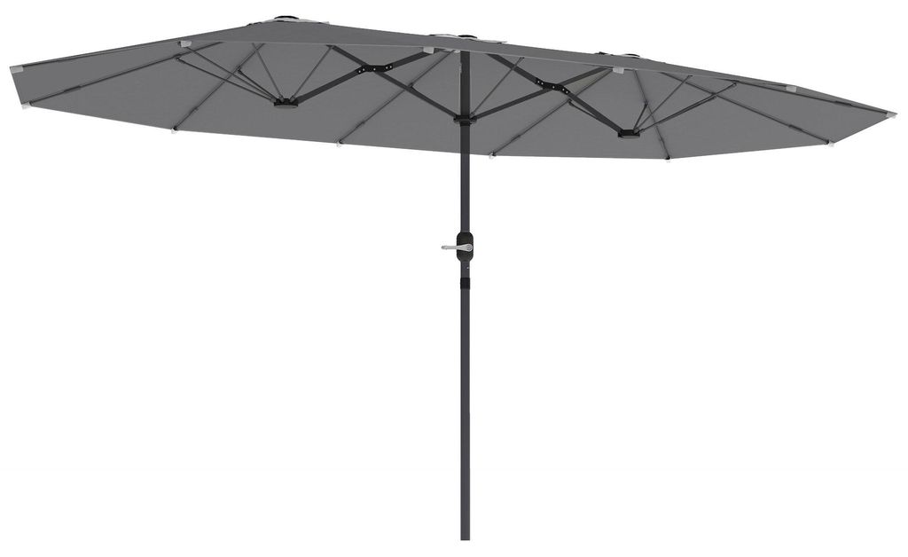 Doppelsonnenschirm 436 x 260 cm, UV Schutz Stahl Sonnenschirm mit Handkurbel, oval Dunkelgrau, rostfrei, stabil, für Garten und Terrasse