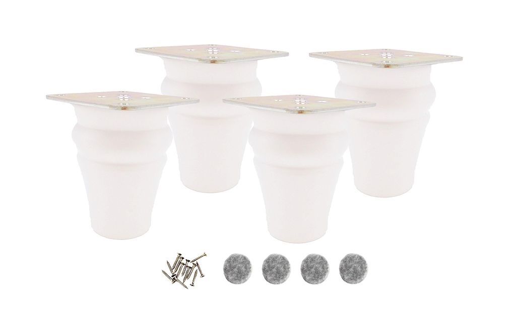 4x Möbelbein Buche Weiß – 10 cm – lackiert – mit Montageset Produktbild 