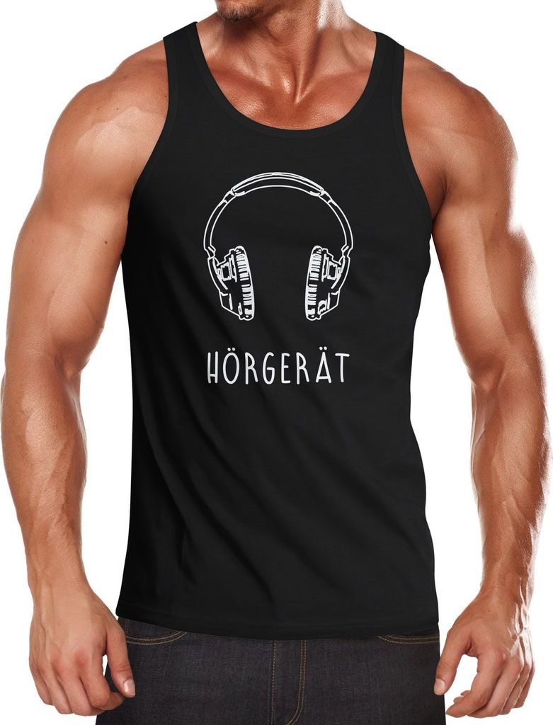 Herren Tanktop Hörgerät Kopfhörer Headphones Muskelshirt Tank Top Muscle Shirt Achselshirt Moonworks schwarz XL