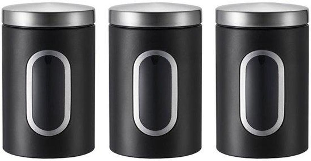 3-teilige Stahl-Set mit Sichtfenster: für Kaffeebohnen, Tee, Zucker und Lebensmittel, schwarze Set, luftdichte Küchenbehälter
