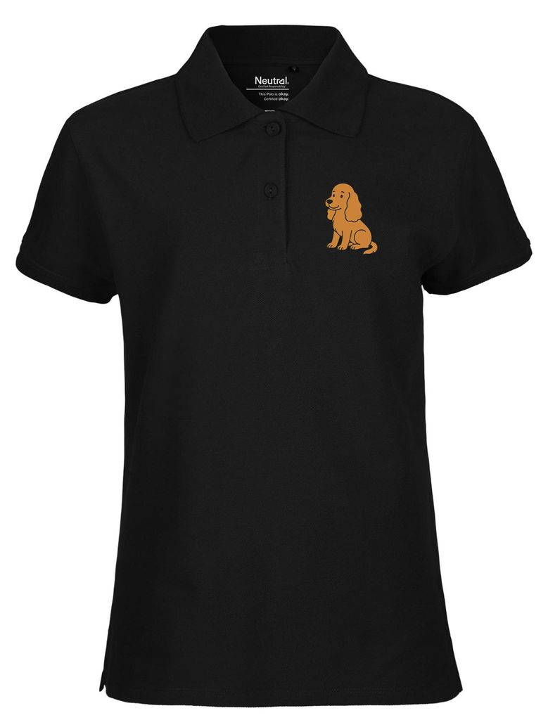 Huuraa Damen Polo Shirt Cocker Spaniel Comic Cockie XXL Black Bio Baumwolle Fairtrade Poloshirt Geschenkidee