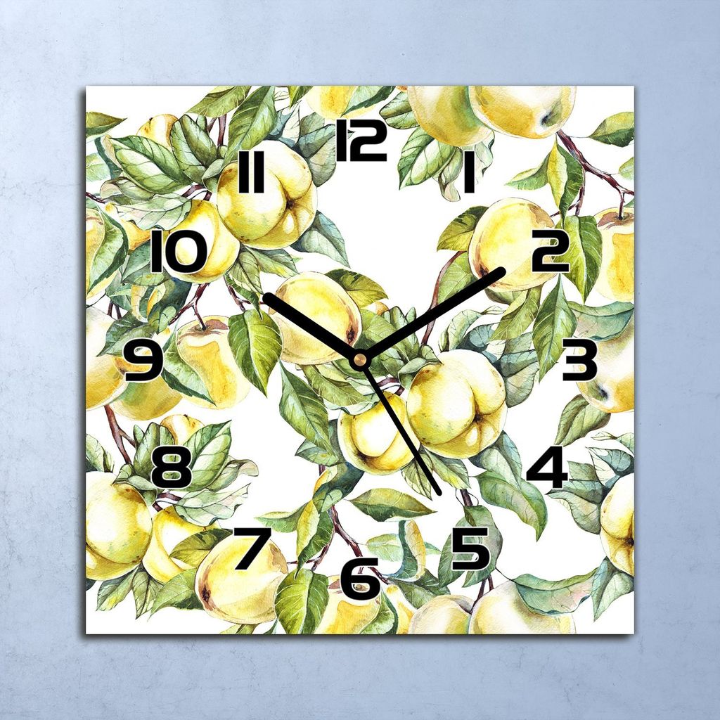 Wanduhr Echt-Glas-Küchenuhr Äpfel Ast Aquarell Quarz 30x30 Deko Bilder