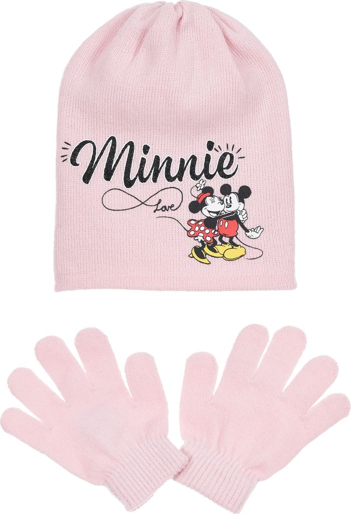 Minnie Mouse Kinder Mädchen Winter-Set Winter-Mütze und Handschuhe, Farbe:Rosa, Größe:52