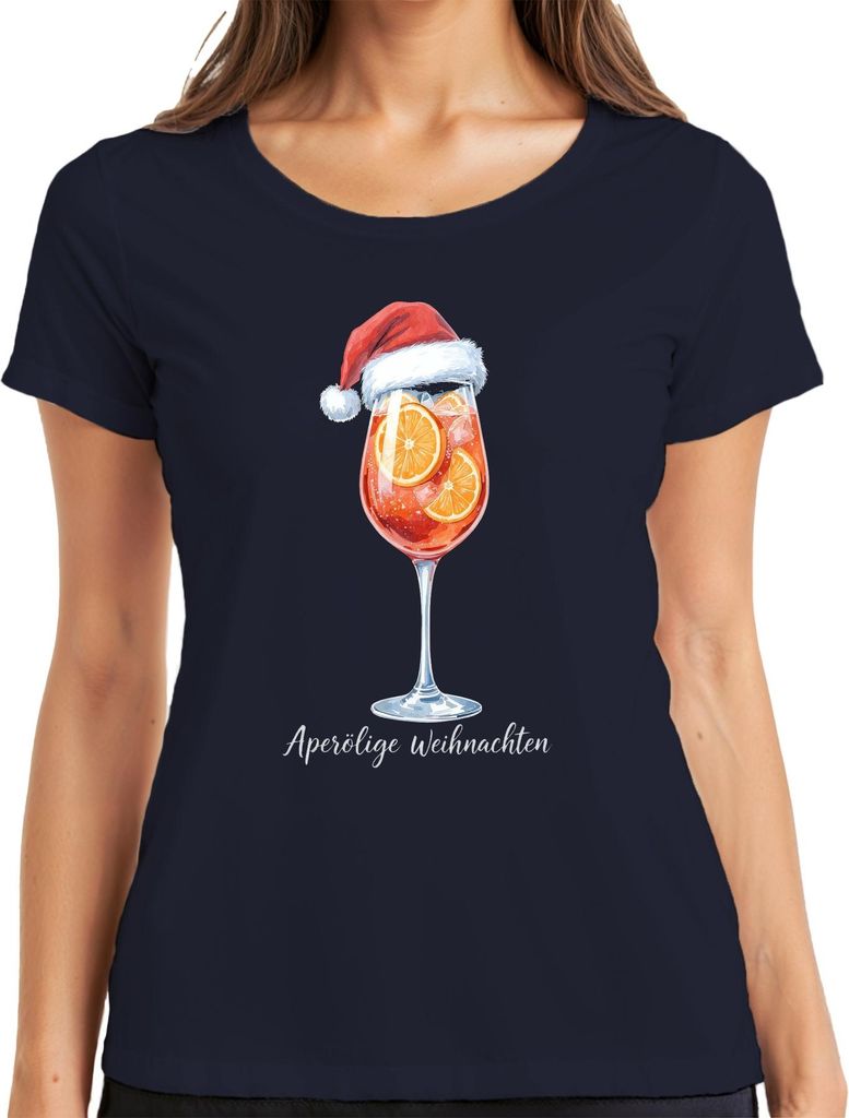 Aperölige Weihnachten Aperol Spritz Weihnachtsmütze Orange Party Damen T-Shirt, Navy, XXL