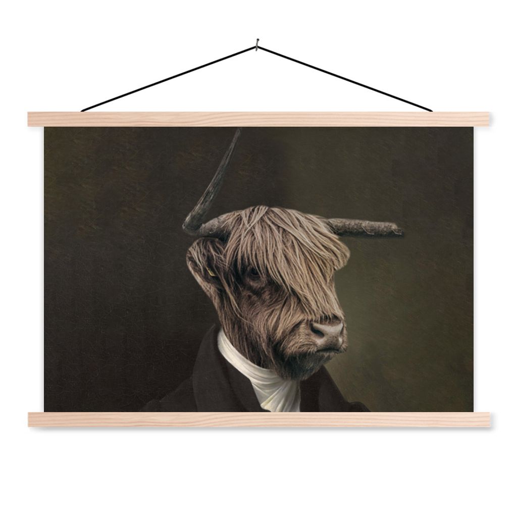 MuchoWow Textilposter Alte Meister - Schottischer Highlander - Pak 60x40 cm mit holzfarbenen Rahmen - Bilder