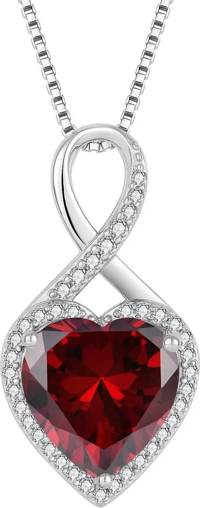 Collier Pierre de Naissance Janvier en Argent et Pendentif Cœur Rouge