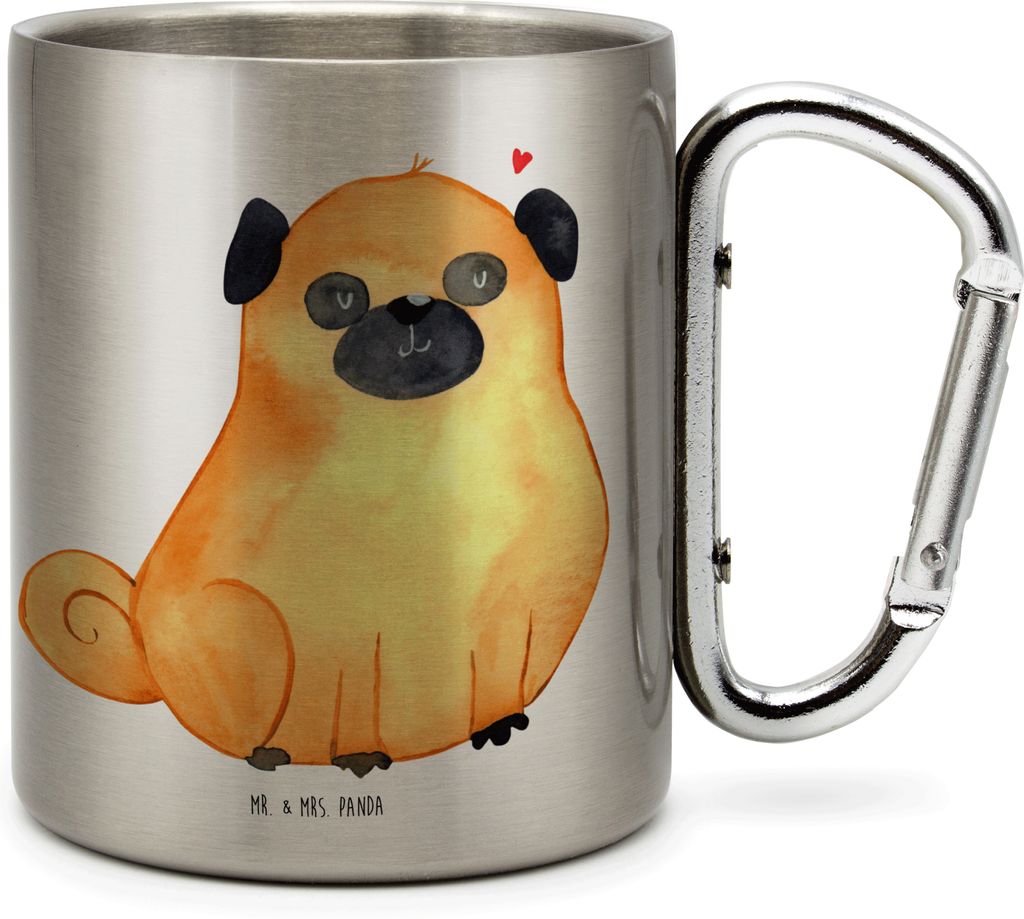 Mr. & Mrs. Panda Thermobecher Mops - Transparent - Geschenk, Knuffig, Teetasse, Campingtasse, Vierbeiner, Hund, Edelstahl Trinkbecher, Isolierbeche...
