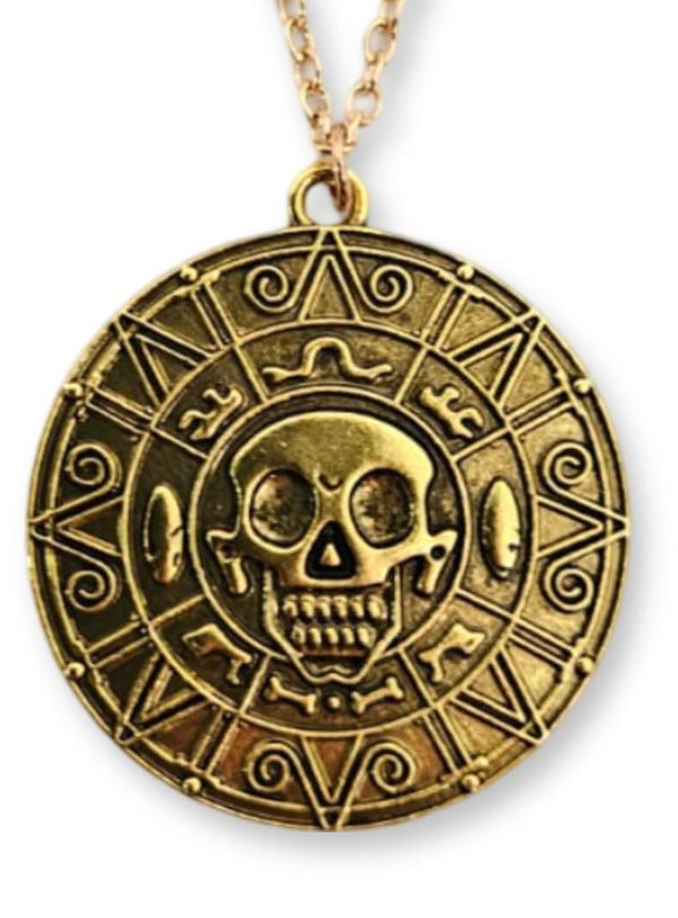Piratenmedaillon met schedel - Caribisch - Kleur: goud - Productafbeelding 